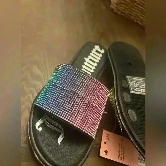 Juicy Couture Womens Slip On Rainbow Bling Rhinestone Slides Sandals Size 5M NEW - Picture 4 of 5